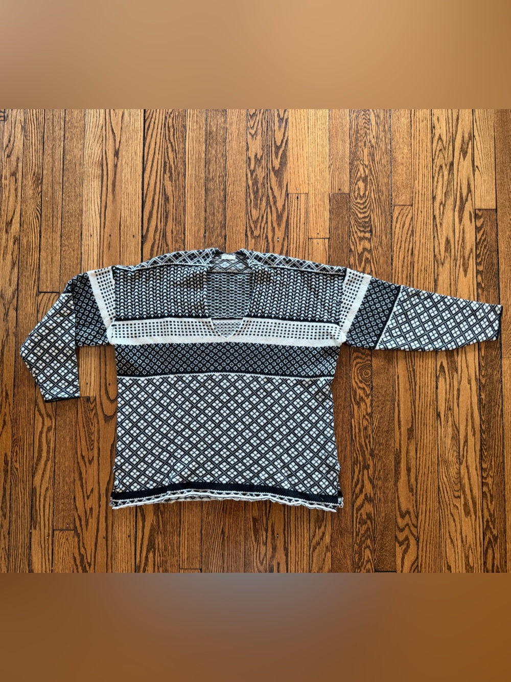 6397 Fair Isle Merino Cashmere Sweater – Black & Ivory – XS